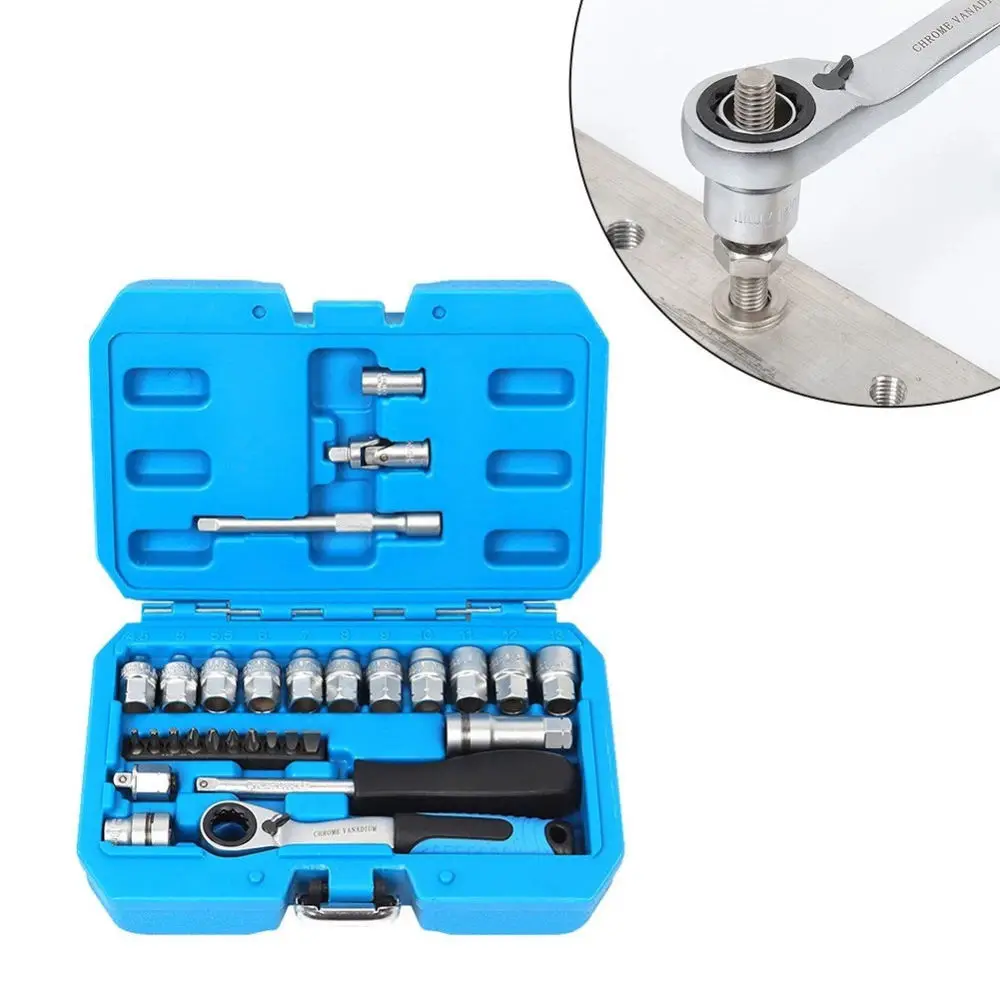 Multi Purpose Pass Through Ratchet Wrench Socket Set Chrome Vanadium Mechanics Tools For Deep Bolt Fastening Solutions