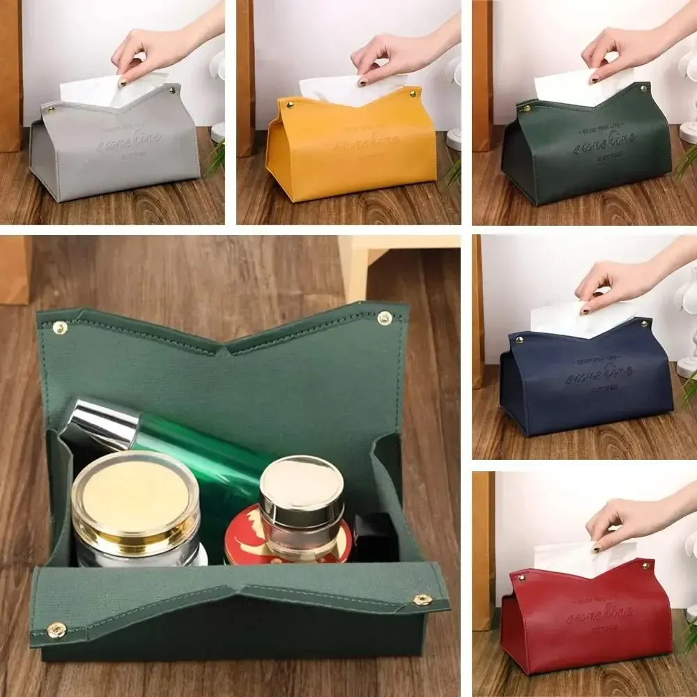 Living Room And Dining Room Tissue Box Eco-Friendly Leather Multi-Purpose Solid Color Creative Napkin Storage Box