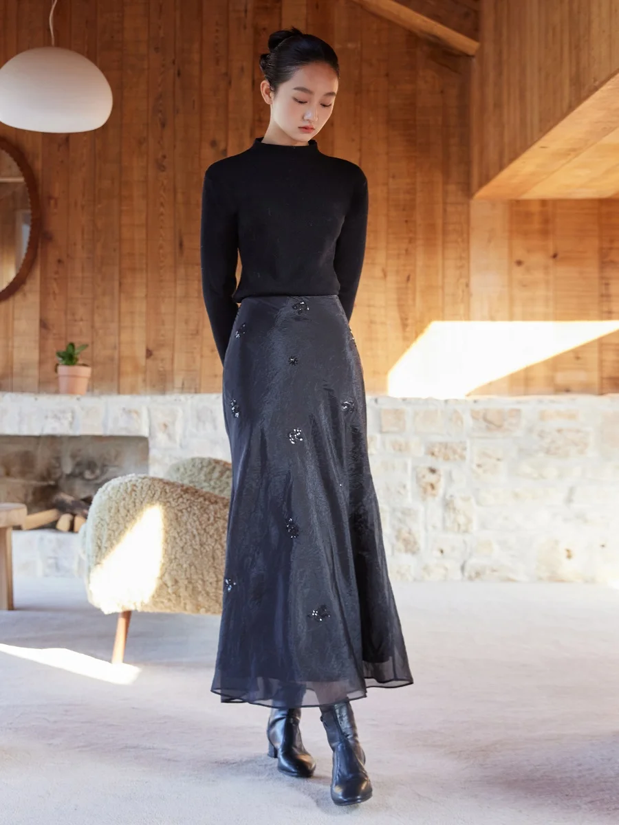 

Heavyweight Beaded Evening Cloud Silk f Skirt with Narrow Waist Design And Romantic Fi Tail Hemline for Women