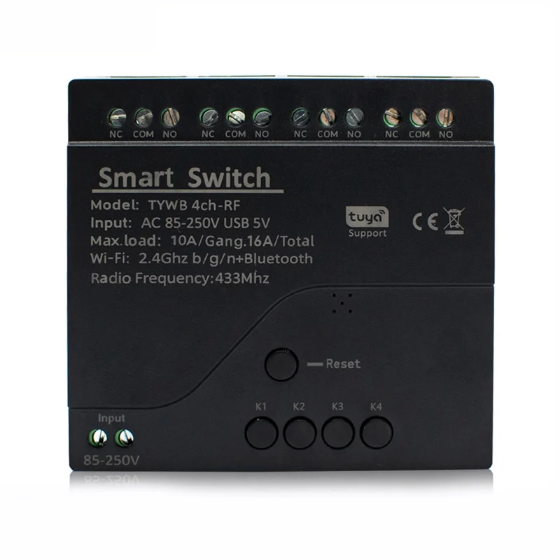 

3CGRO-Tuya 4CH Wifi Smart Relay Switch Module Access Control Switch APP RF Remote Control 433M Works With Alexa Google Home