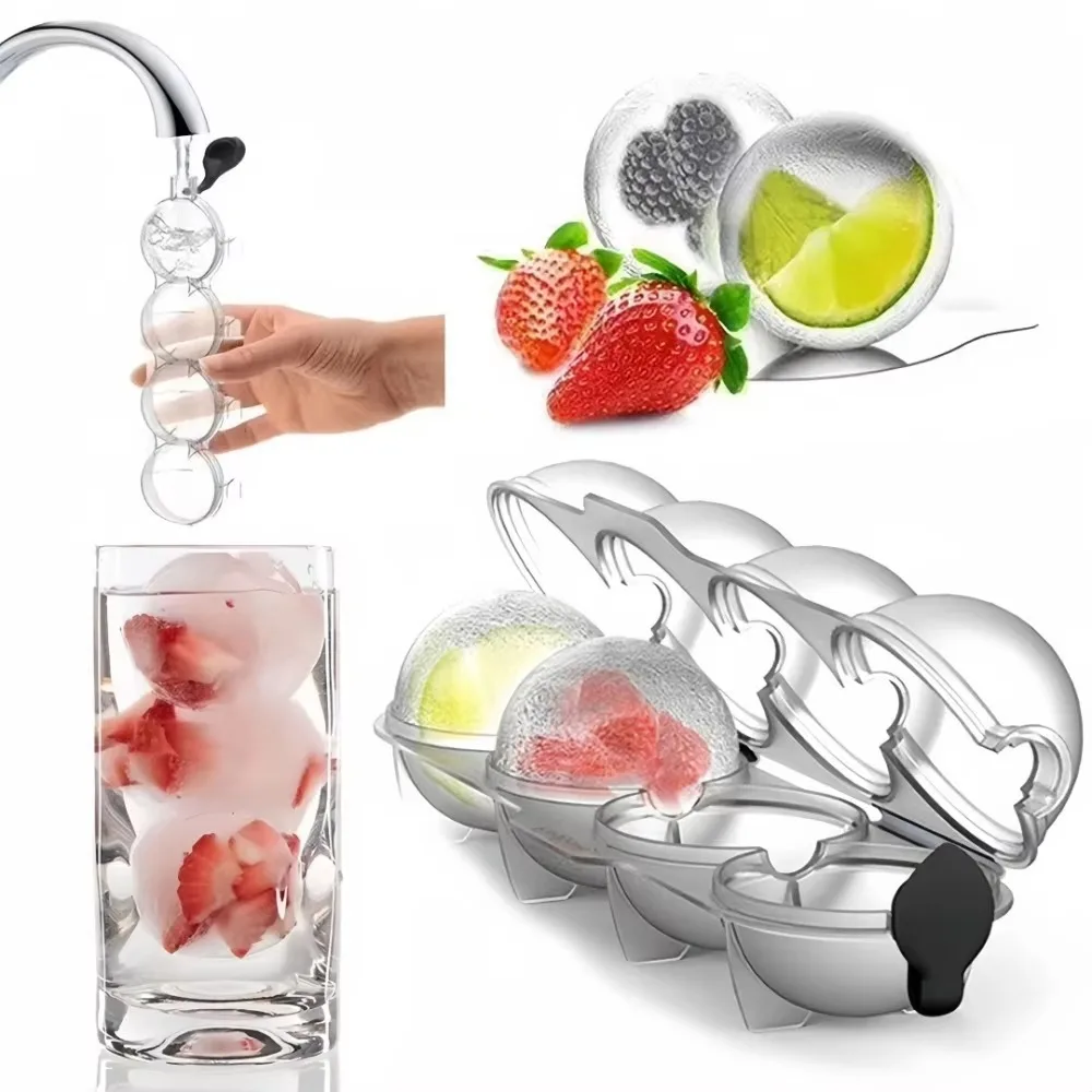 New 4 Hole Ice Ball Maker Mold Round Quick Demolding Ice Cube Mold Clear Ice Box for Bar Party