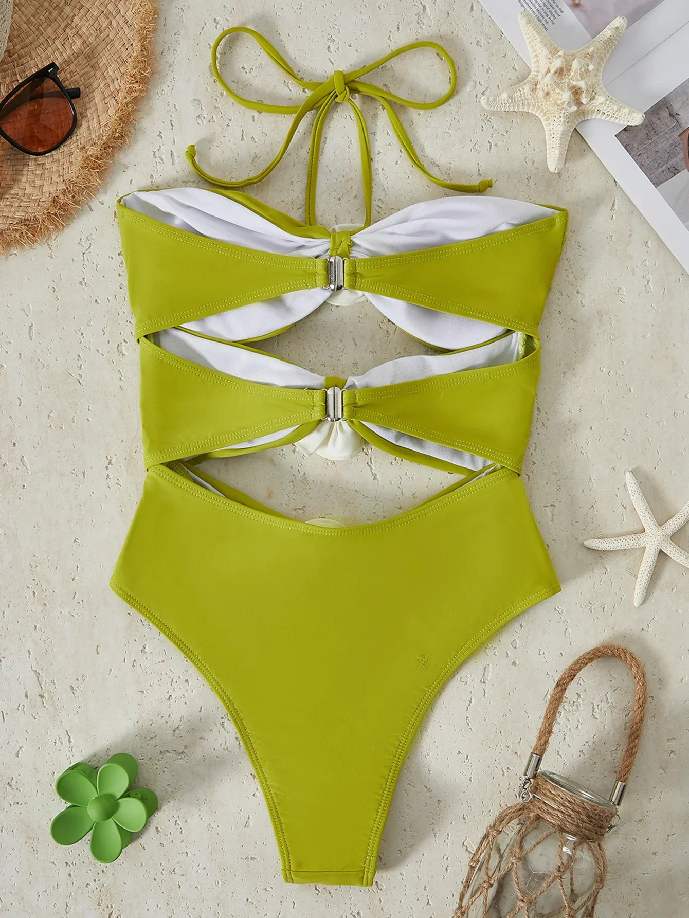 BIKINX อย่างเป็นทางการชุดว่ายน้ําดอกไม้สีเขียวผู้หญิง one piece ชุดว่ายน้ําเกาหลีสไตล์ beachwear สําหรับผู้หญิง 2024