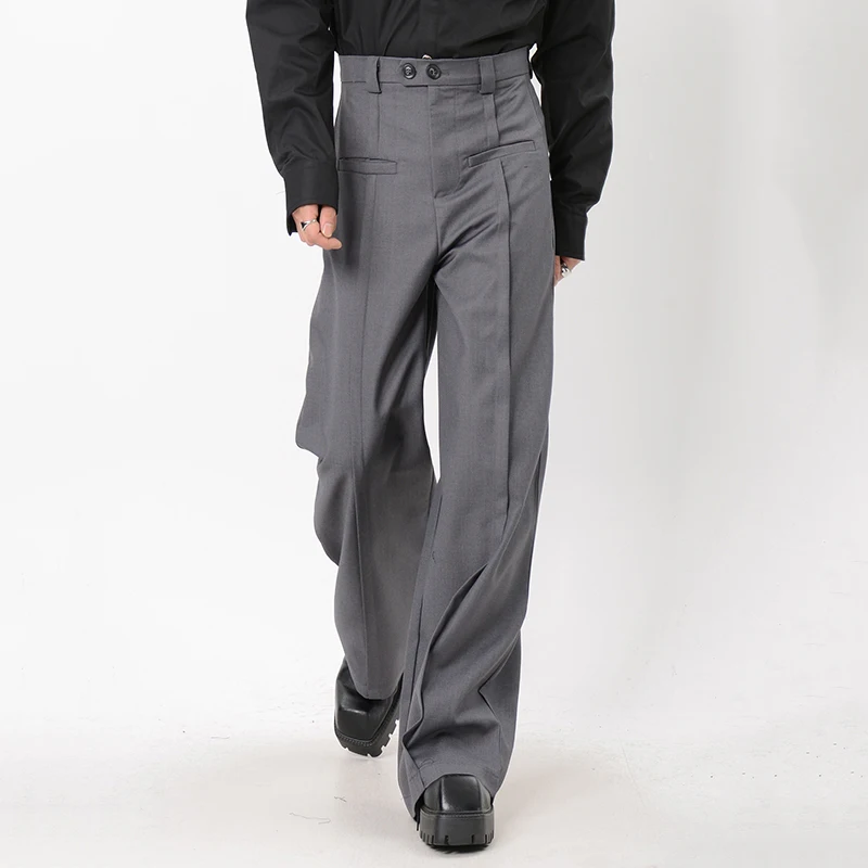 FEWQ Deconstructes Men's Suit Pants Casual Wrinkled Loose Straight Leg Wide Leg Trousers 2025 Solid Color Loose 24E6109