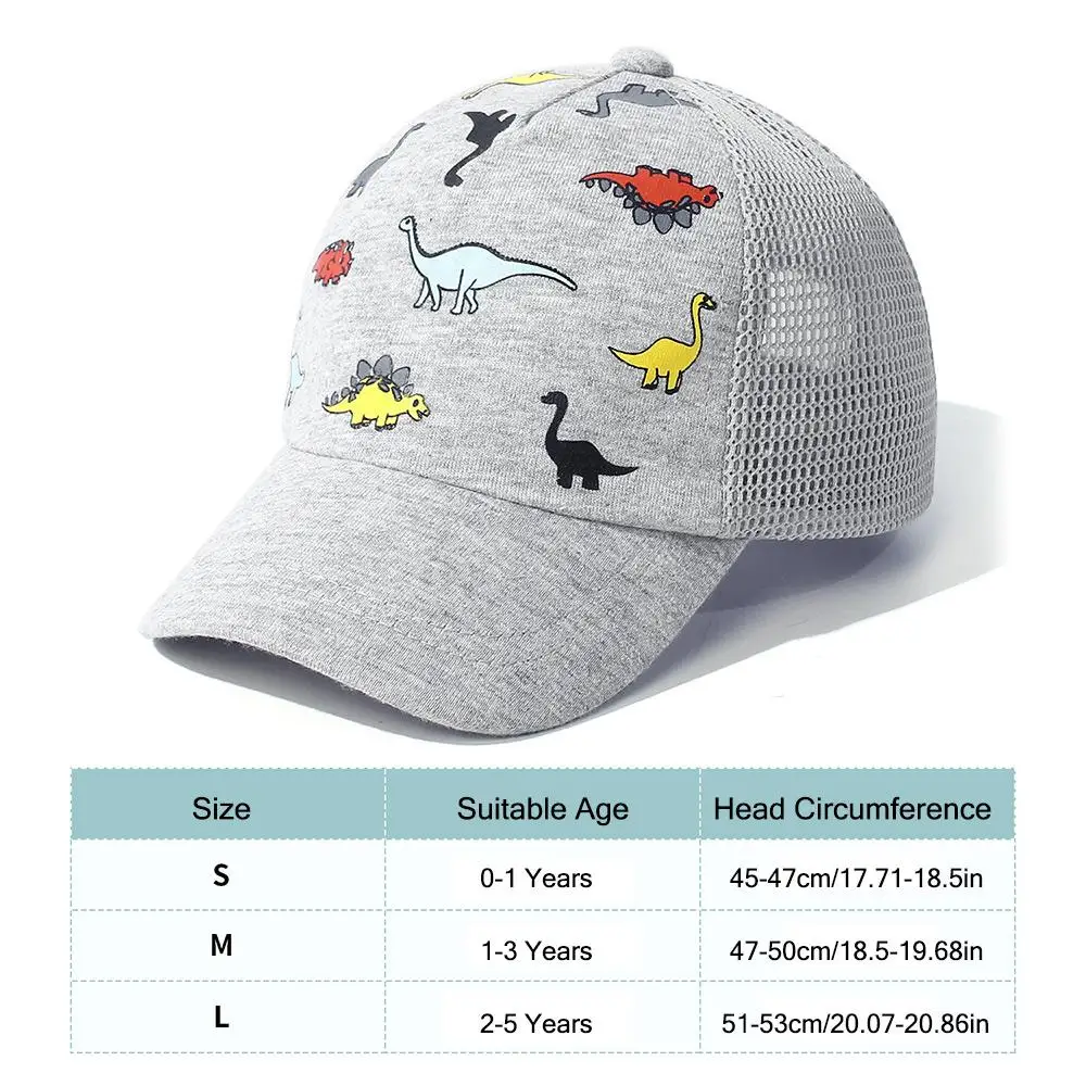 Cappello da baseball regolabile per bambini Asciugatura rapida 1-5 anni Protezione solare Berretto da bambino Cappello da baseball in rete stampata con dinosauro per ragazzi e ragazze