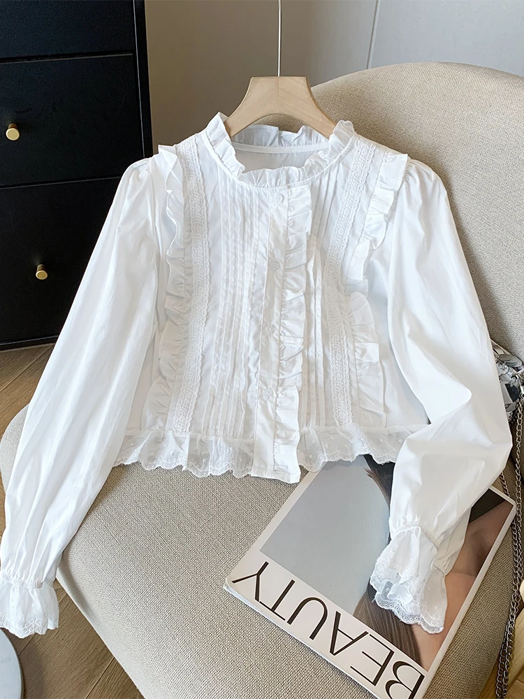 

Women's White Shirts Blouses Vintage Y2k 90s Aesthetic Korean 2000s Elegant French Style Long Sleeve Shirt Cutecore Clothes 2025
