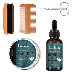 5pcs/set Beard Oil Balm for Men Beards Moisturizing Care Essential Oil for Promote Healthy Beards Growth Beard Styling Tool Kit