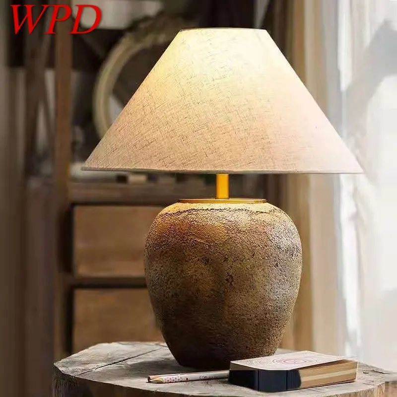 

WPD Chinese Table Lamps LED Creative Retro Ceramic Pot Desk Light for Home Living Room Hotel Club Ornament Decor