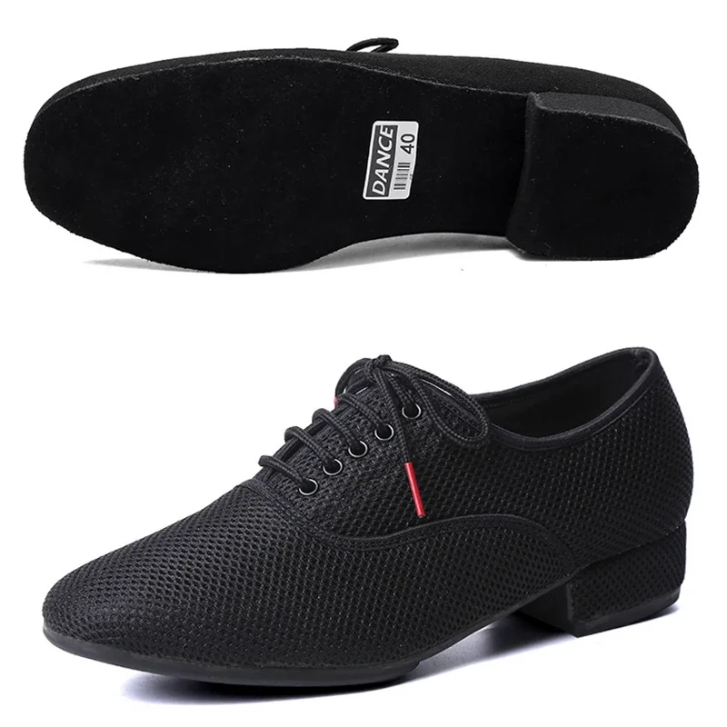 Zapatos de baile latino para hombre, zapatillas de entrenamiento con suela suave de malla negra, para Salsa, Jazz, salón, Tango, moderno, 39-46