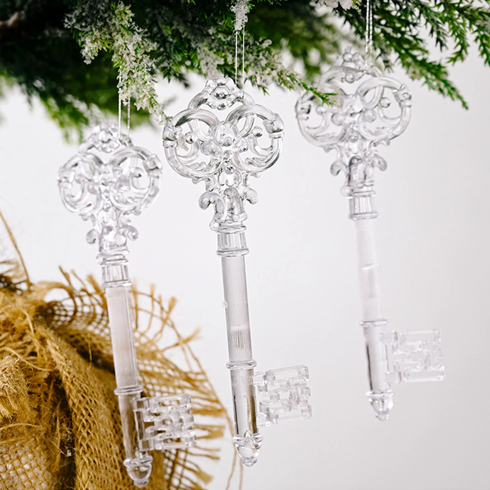 4/6 PCS Christmas Tree Pendants Acrylic Xmas Drop Ornaments with Hanging String Festival Ornament for Wall Door Window