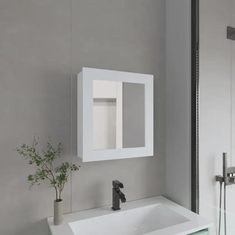 

20.5" H Medicine Cabinet, 2 Shelves, 1 Door, Mirror, White Finish Storage Solution