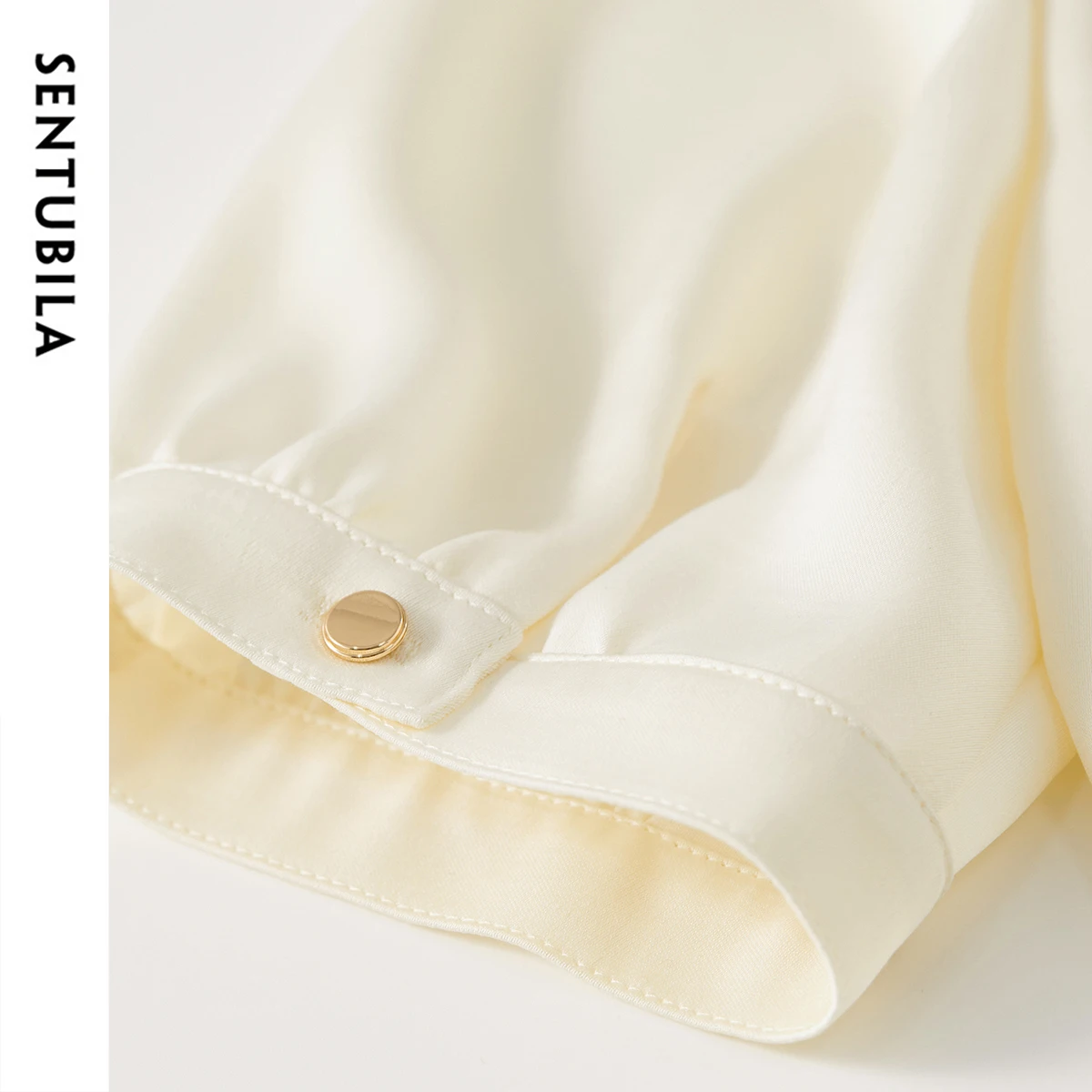 SENTUBILA Soft Chiffon Blouse for Woman 2025 Summer V Neck Puff Sleeve Chic Single Breasted Shirt Lady Women Clothes 152V80007