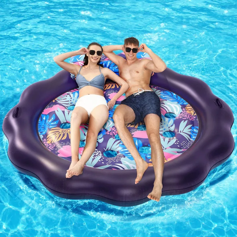 

New water inflatable double floating bed outdoor plug black maple leaf water bed round two-person hole floating recliner