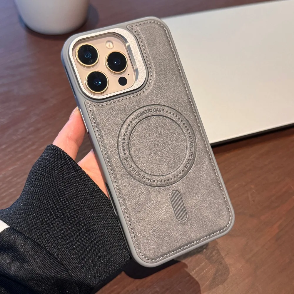 عدسة مغناطيسية غير مرئية بشريط جلدي مناسبة لهاتف iPhone 11-16 Promax غطاء حماية، شامل ومضاد للسقوط