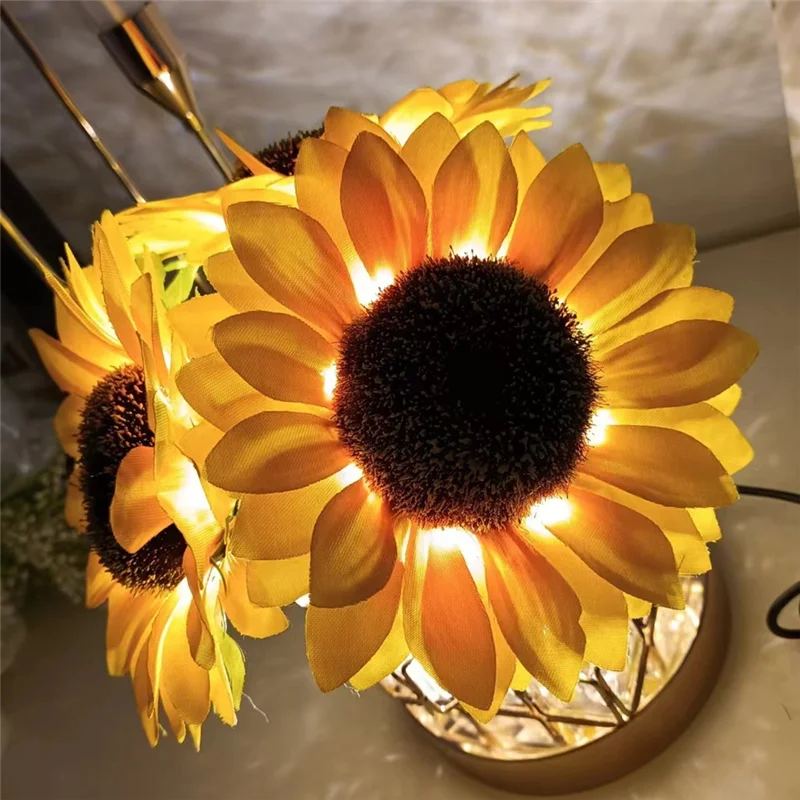ABDJ-Sunflower Cordless Table Lamp 3 Color Crystal Lamps Touch Bedside Lamps Infinitely Dimming With USB Charge Night Light