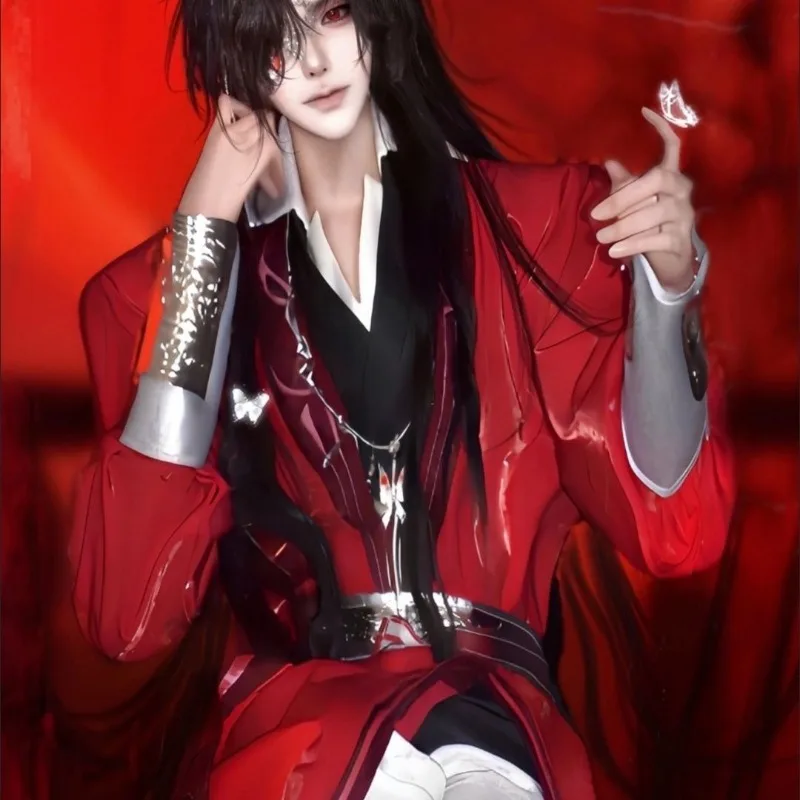 

Anime Heaven Official's Blessing Cosplay San Lang Costume Hua Cheng Red Ancient Han Chinese Dress for Men Theme Party