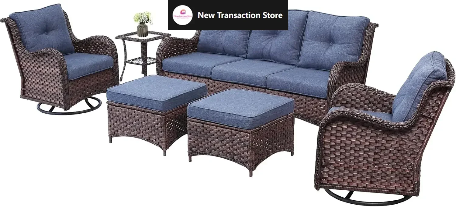 

6 Pieces Outdoor Patio Furniture Set, Rattan Wicker Sectional Swivel Rocker Chairs Sets with Ottomans, Swivel Glider Chairs
