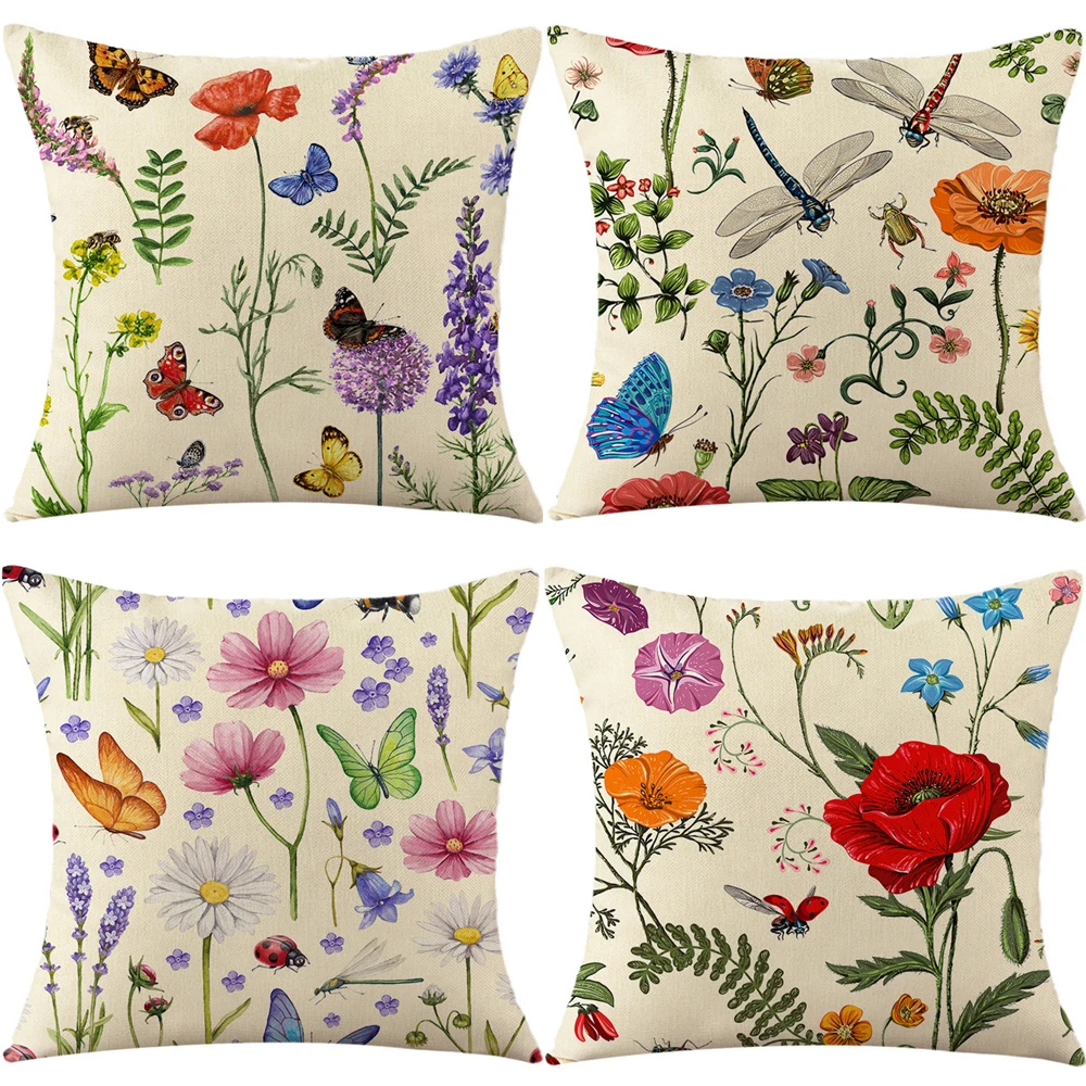 

Flowers Plant Pillowcase 18x18 Inches Linen Pillowslips Home Sofa Decorative Throw Pillow Cover Leaves Print Couch Cushion Cover