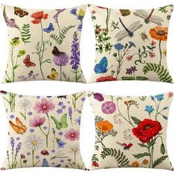 Flowers Plant Pillowcase 18x18 Inches Linen Pillowslips Home Sofa Decorative Throw Pillow Cover Leaves Print Couch Cushion Cover