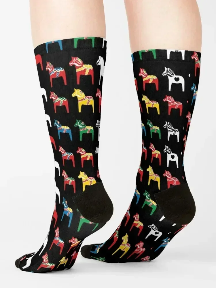 Dala Horses Dalarna Sweden Horse Dalecarlian Swedish Colorful Socks gym christmas stocking Designer Man Socks Women's