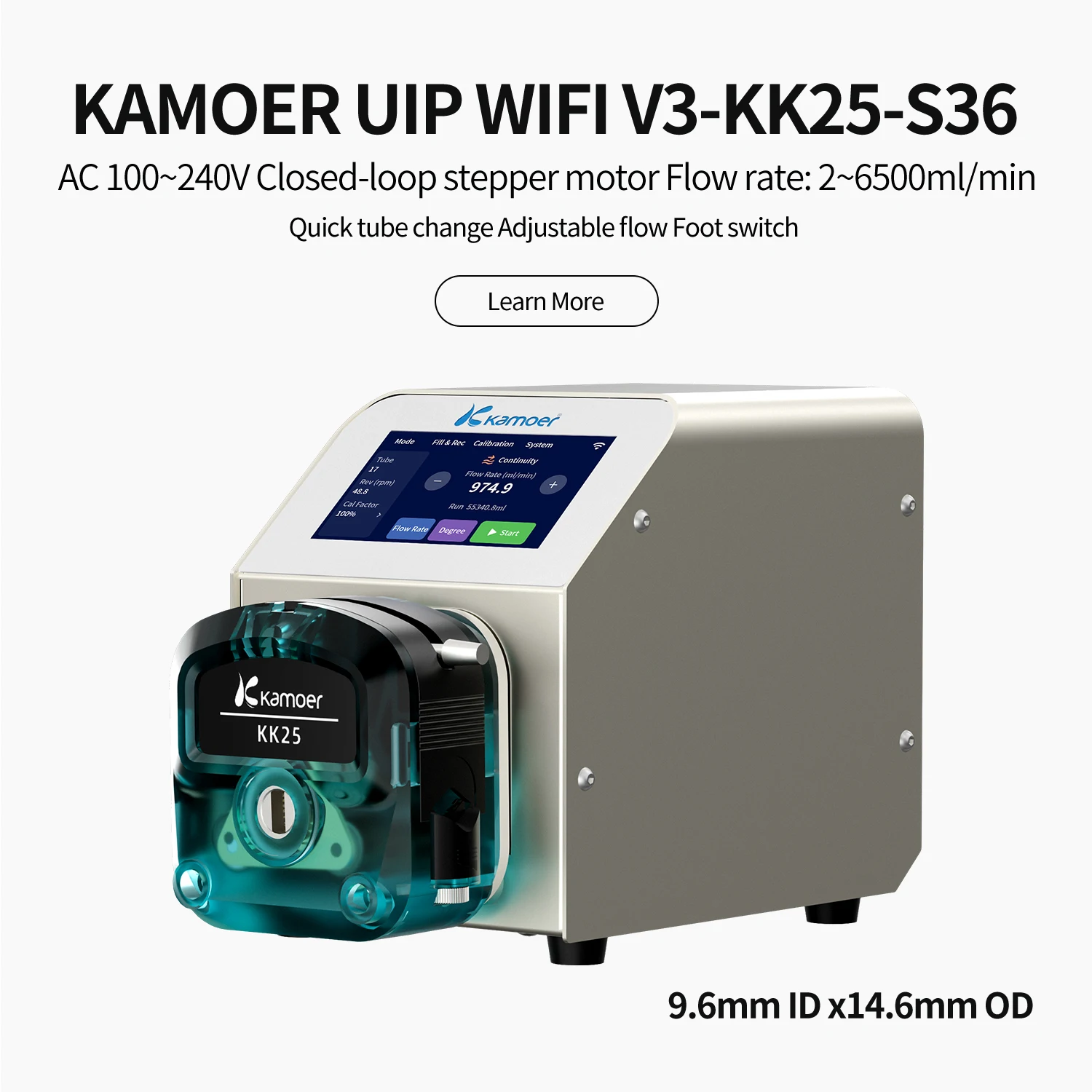 UIP V3 KK25 Peristaltic Pump High Flow Adjustable Pump 6500ml/min, Remote RS485 Analog Foot Switch100-240VAC for Laboratory