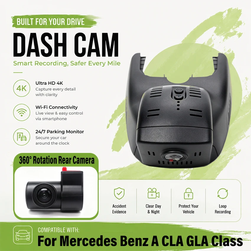 UHD WIFi Car DVR Dash Cam 4K For Mercedes-Benz CLA CLA180 CLA200 CLA180 W177 A Class A200 A250 W176 GLA GLA200 GLA250 2013-2015