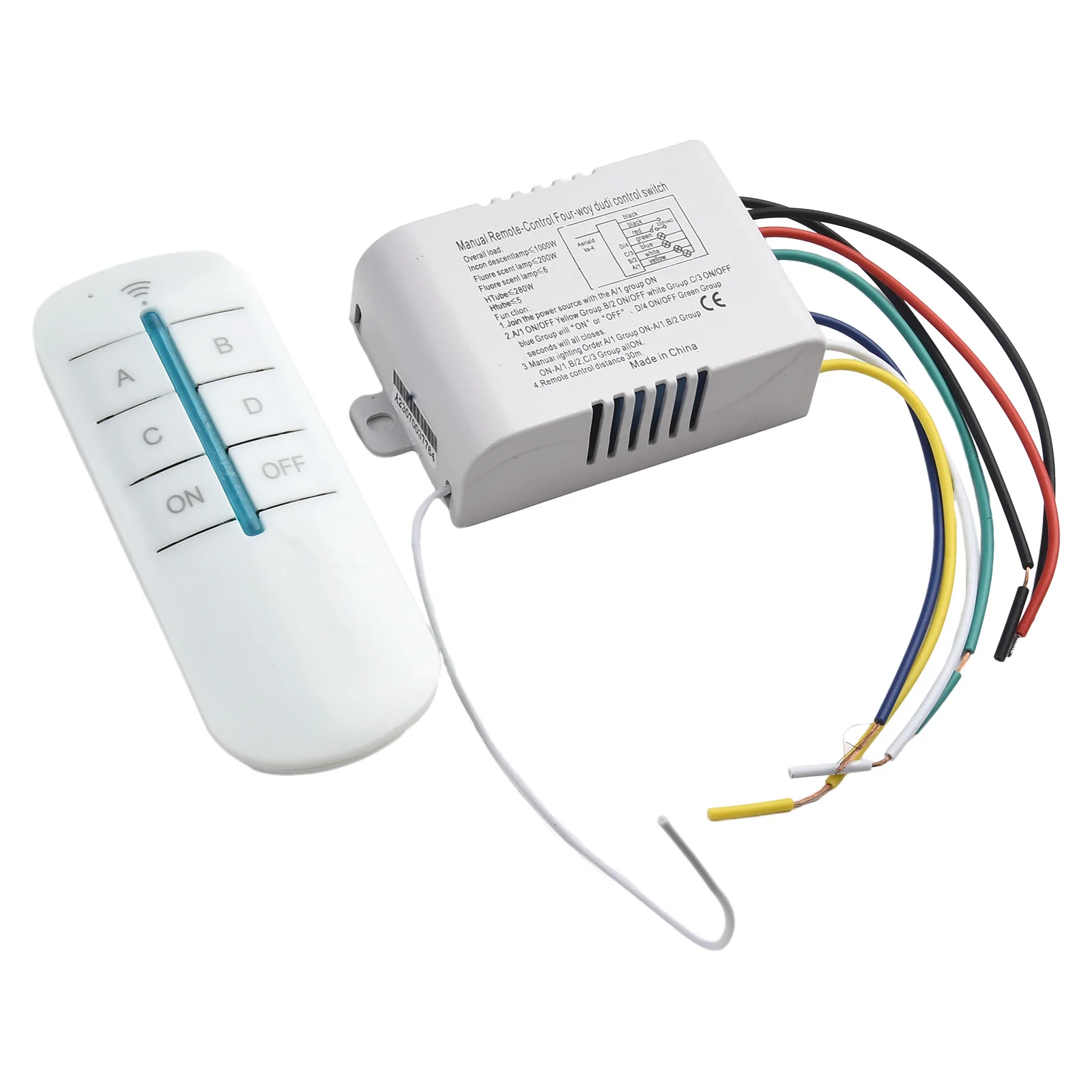 Wireless for Wall Light Remote Control Switch 4 Ways Digital Receiver and Transmitter for Indoor Lighting Up to 240V and for 7a