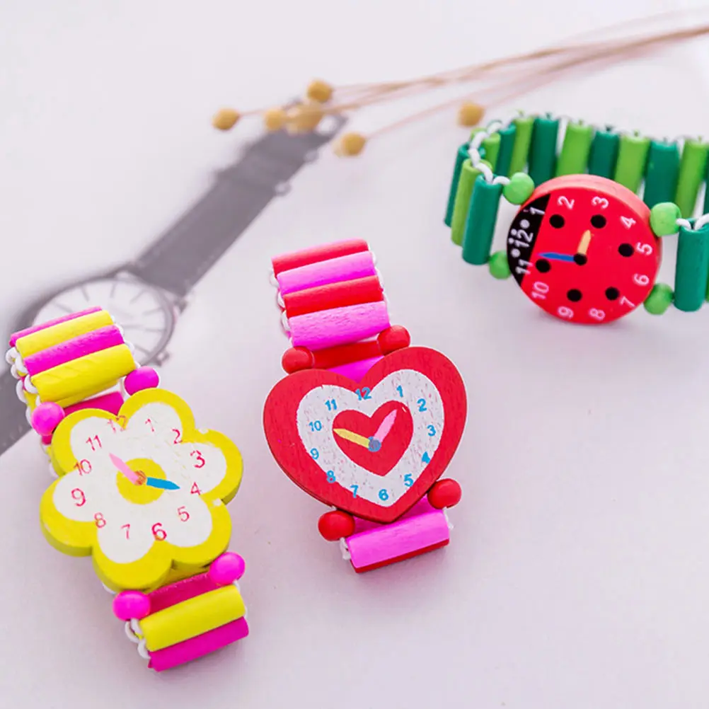 7 pezzi orologio in legno per bambini braccialetto elastico orologi finti colore brillante leggero durevole regalo per bambini orologio da polso in legno per bambini