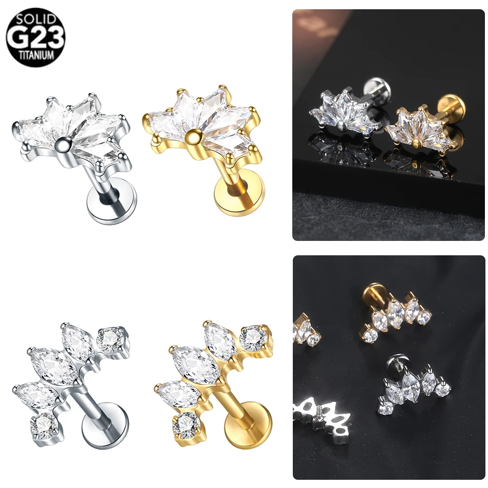 

5/10Pcs Implant Titanium Zircon Ear Cartilage Tragus Helix Daith Piercing Stud Earrings for Women Labret Lip Ring Pircing 16G