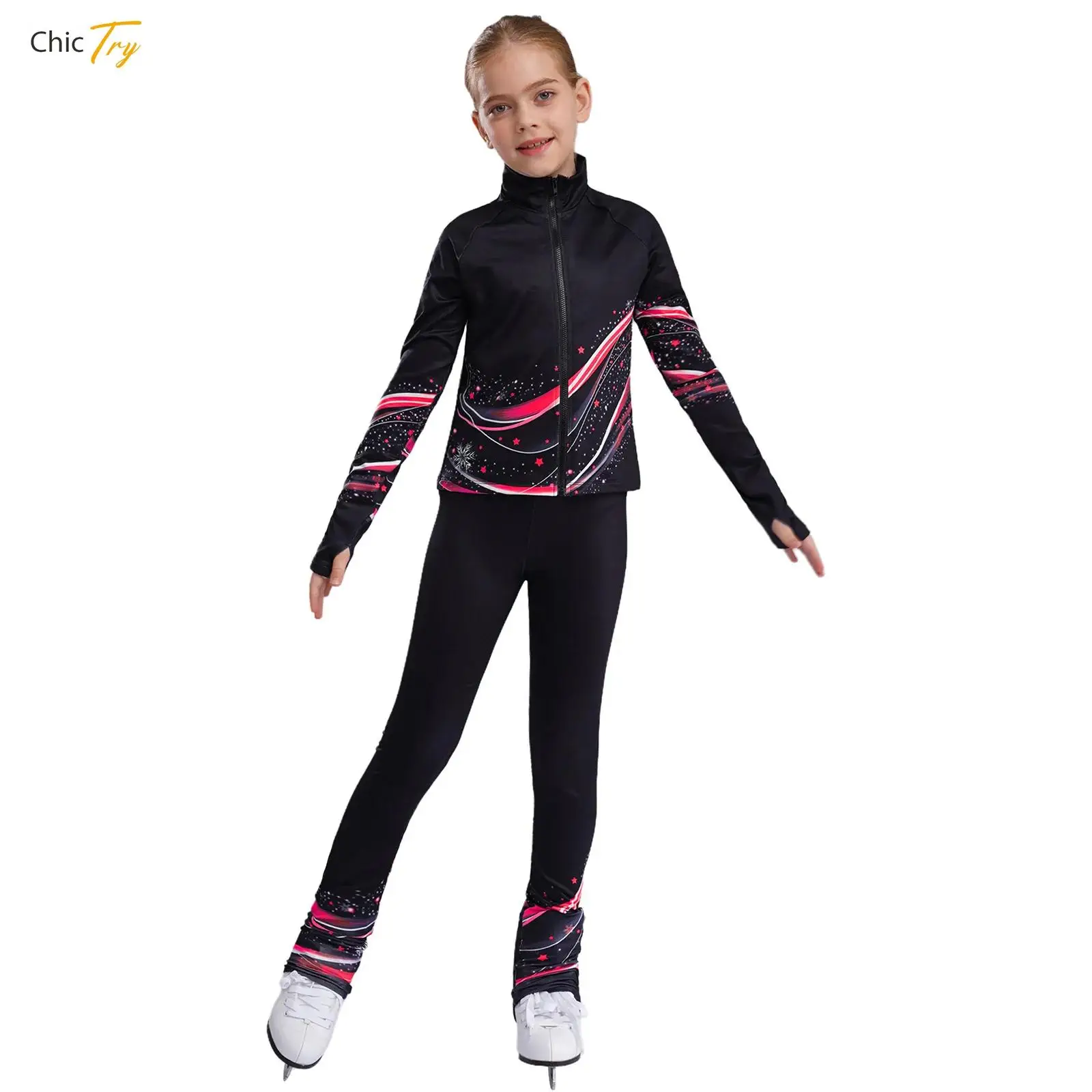 

Kids Girls Figure Skating Suit Ice Skating Training Pants and Jacket Set Gym Wear for On Ice and Off Ice Training