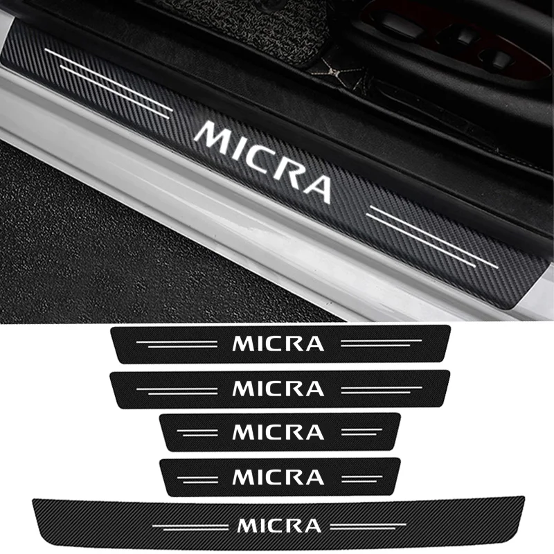 Carbon Fiber Car Door Sill Threshold Anti Protective Stickers Decals for Nissan Micra Auto Rear Trunk Bumper Anti Scratch Strips