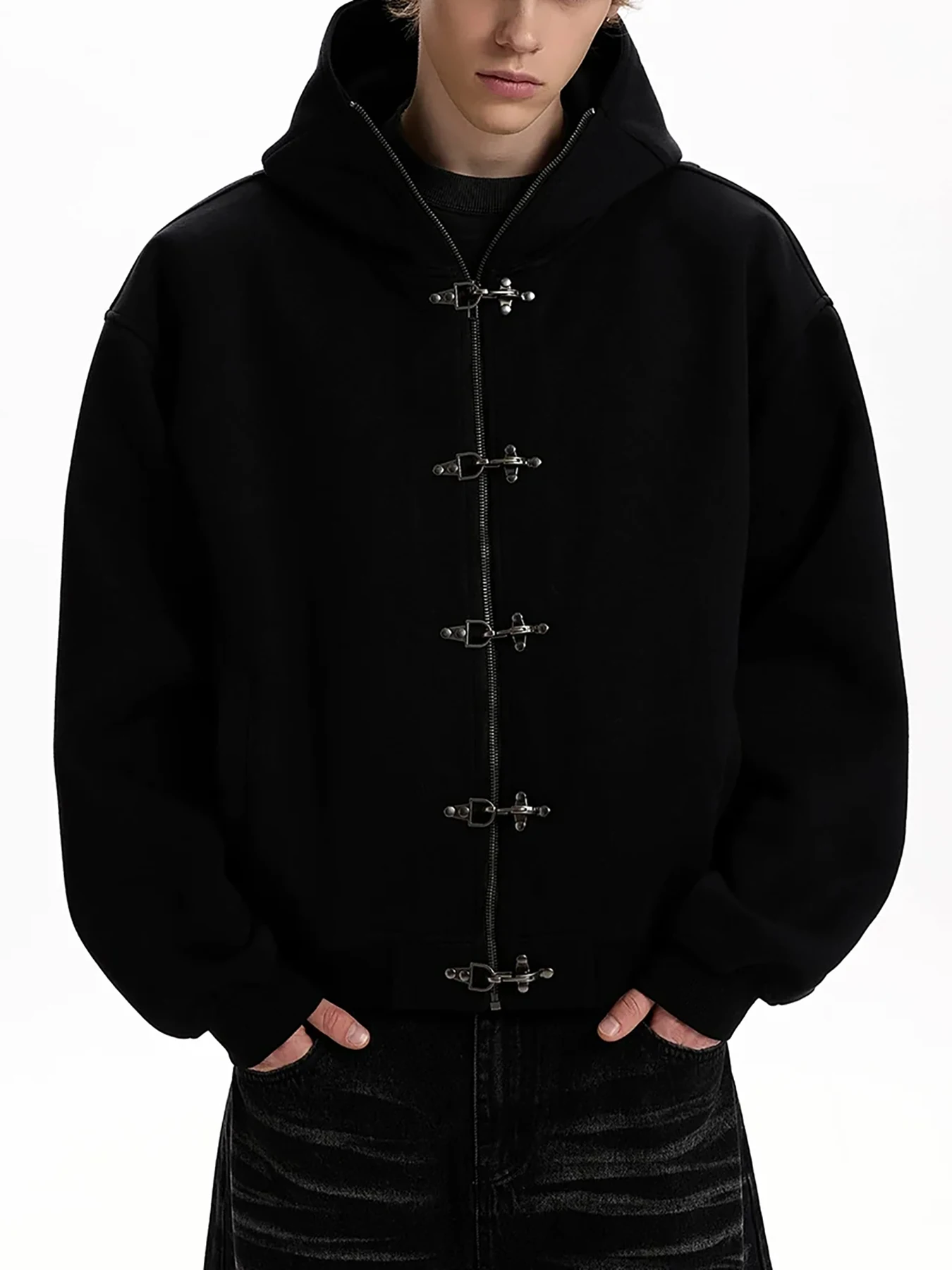 Autumn and Winter High Street Retro Dark Solid Color Y2K Long Sleeve Hoodie Trendy Hip Hop Punk Style Hoodie