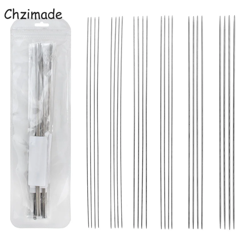 Chzimade 24 pçs 1/1.25/1.5mm de aço inoxidável longo beading agulhas de costura para contas bordado retalhos diy costura artesanato