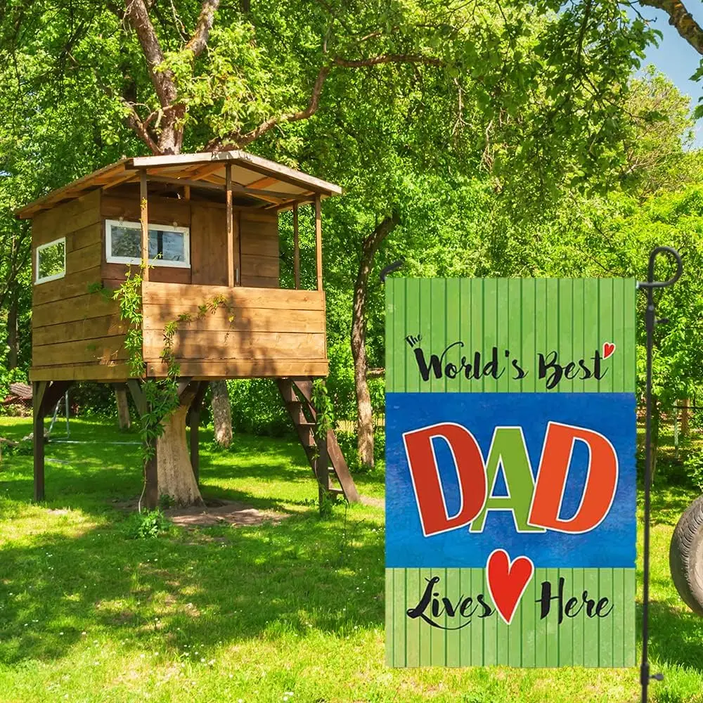 KafePross for Father's Day Garden Flag 12 X 18 Inch Vertical Double Sided Would's Best Dad Lives Here Banner for Yar LLO LLX