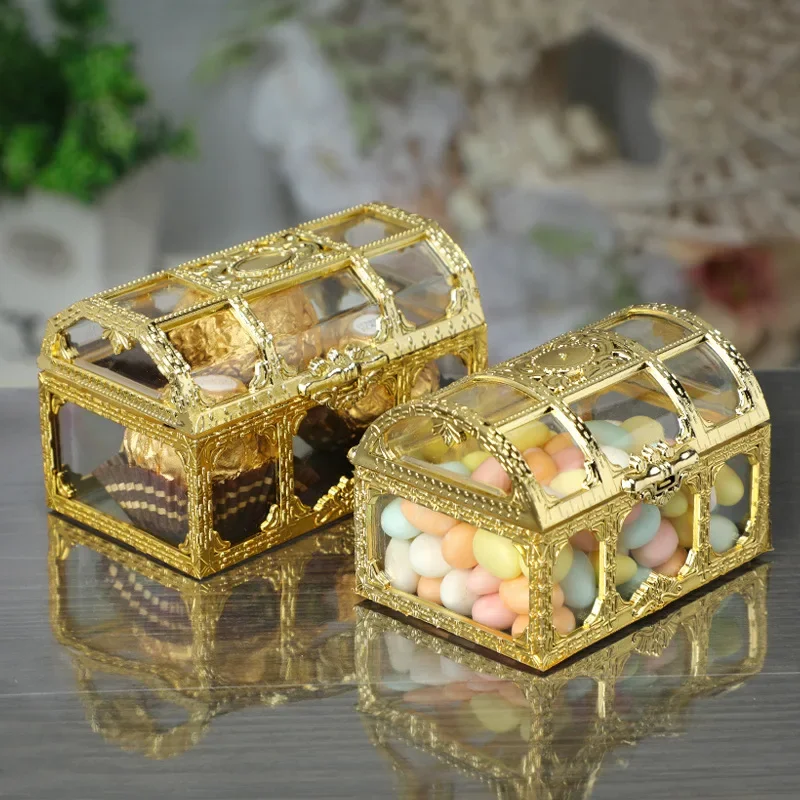 12pcs Candy Box Treasure Chest Shape Sugar Containers Holder Gift Storage Case Wedding Party Hand Gift Hollow Ferrero Candy Box