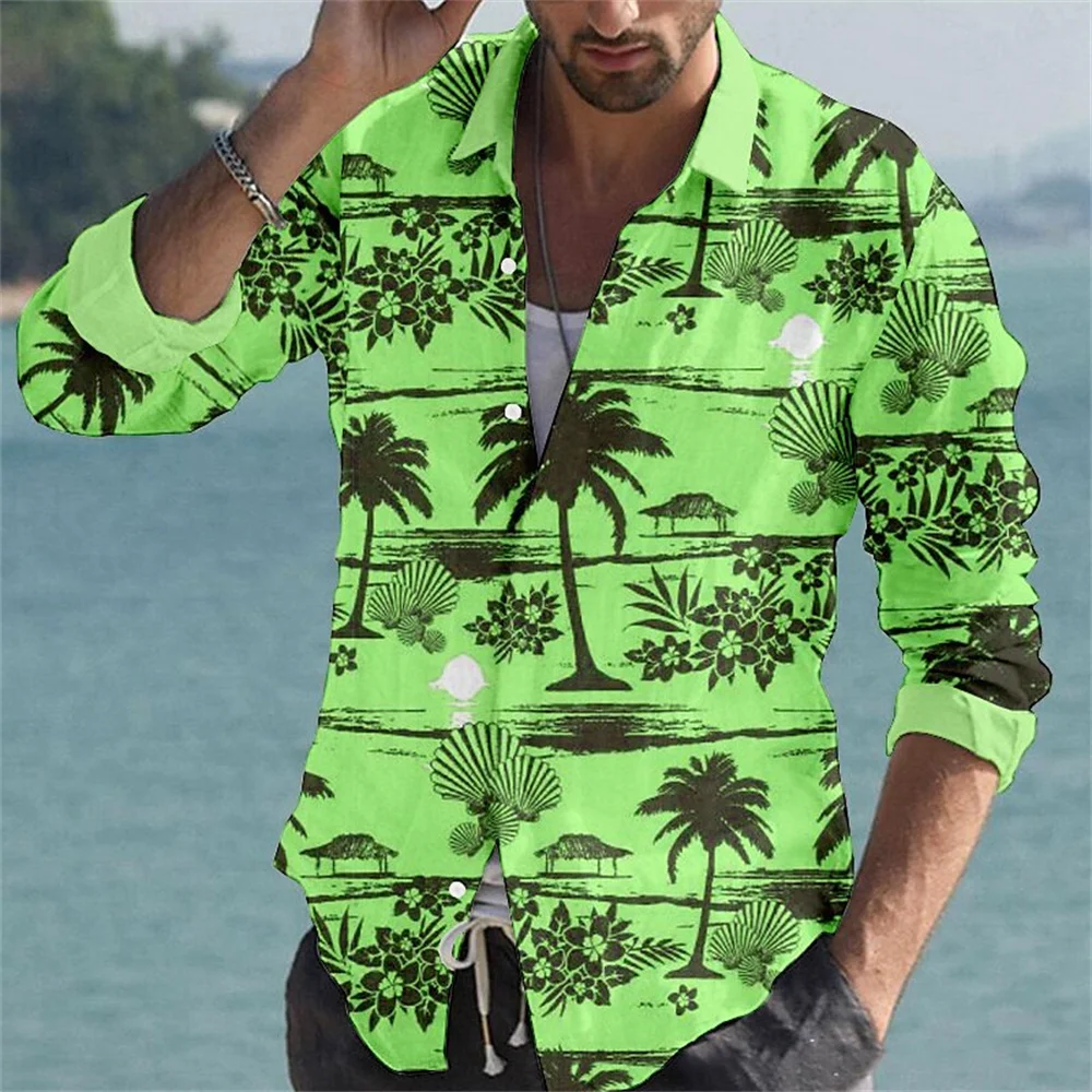 

2024 Coconut Tree 3d Prints Casual Long Sleeve Shirt For Man Summer Button Shirt Holiday Long Sleeve Men's Shirts Men Clothing