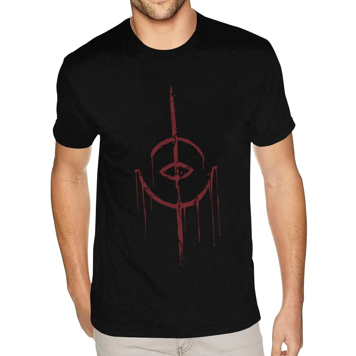 Custom T Shirt Printing Bloodborne Moon Rune T Shirt Mens Plus Size Short Sleeve Black Round Neck Tshirt