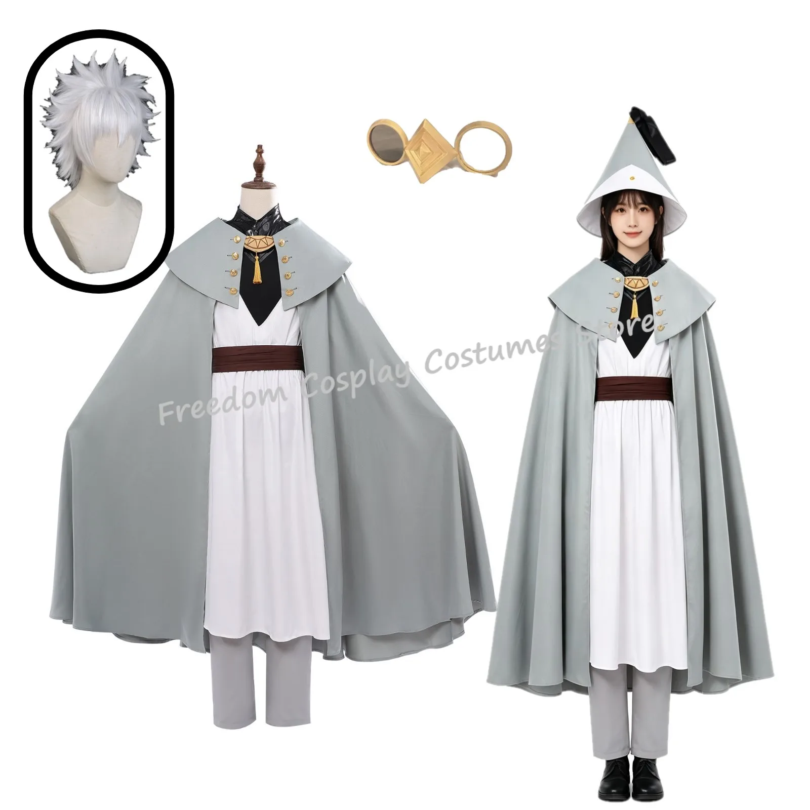 

Qifrey Cosplay Costume wig Witch Hat Atelier Anime Magician Robe Cloak Belt Pointed Hat Set Adult Halloween Carnival Party suit
