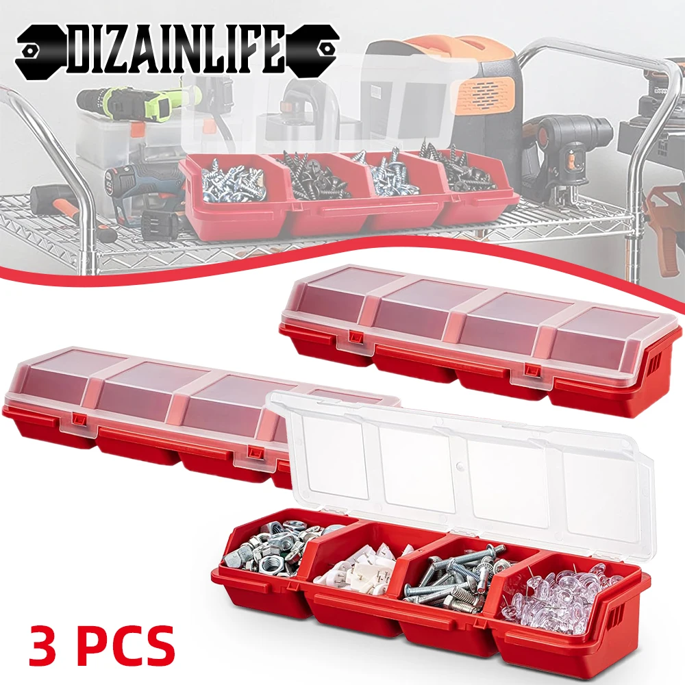 1Pc/3Pcs Tools Storage Box Screws Parts Compartment Organizer Box Pill Hardware Tool Container Bin for Garage Workshop Storage