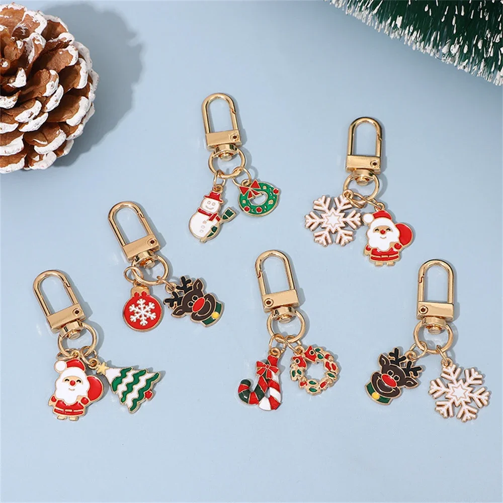 Enamel Christmas Keychain Creative Snowman Elk Santa Clause Keyring For Women Men Handbag Pendants DIY Festival Gifts