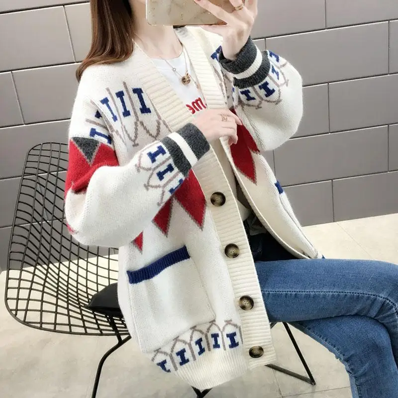 2023 New Korean Spring and Autumn Knitted Cardigan Women's Loose Slouchy Large Sweater Elegant Women's Top Coat