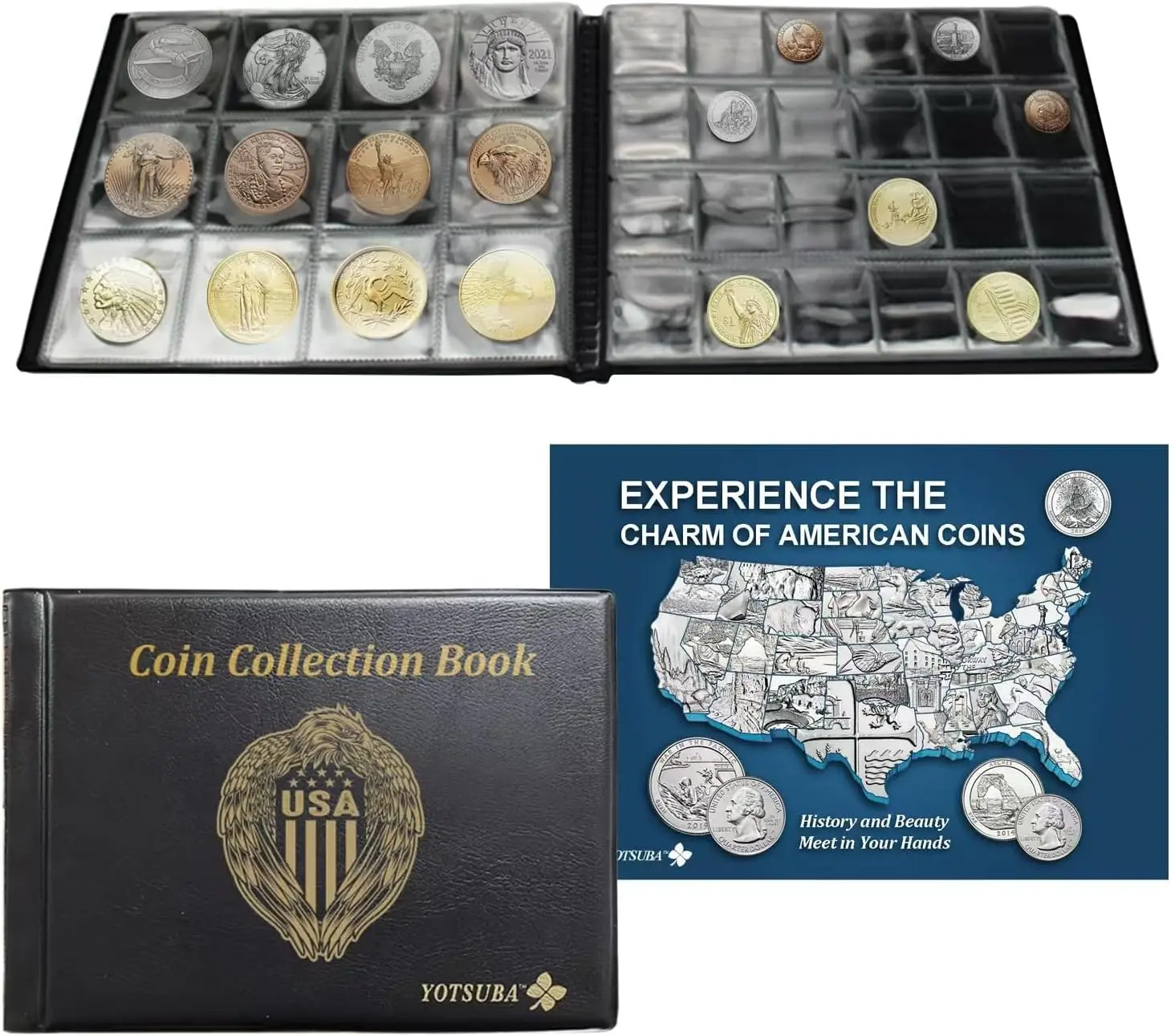 

US Coin Collection Album with 300 Pockets, 2 Sizes, Illustrated Guide