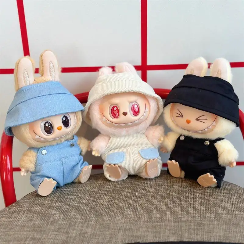 

In Stock Mini Plush Doll Clothes Outfit Accessories For Korea Kpop Exo 15-17cm Labubu Idol V1 V2 Overalls Hat Set Clothing Gift