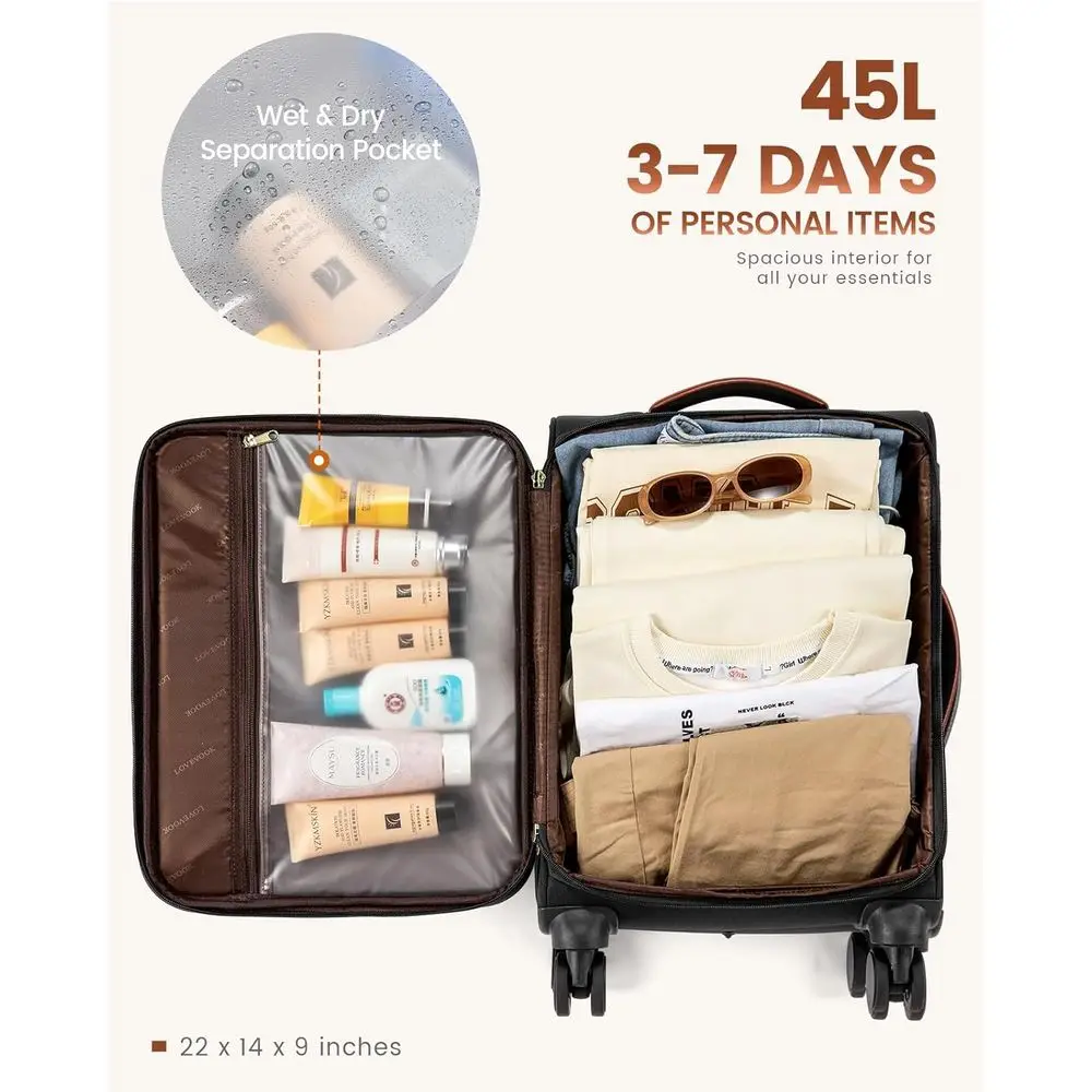 مجموعة أمتعة مكونة من 5 قطع: حقيبة ظهر متدحرجة سعة 22 40 لترًا، حقيبة سفر معتمدة من 20 TSA مع عجلات للسفر