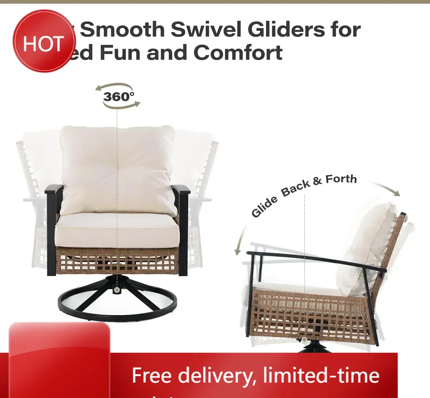 

Time-limitedXMSJ-Sale 3 Pieces Outdoor Swivel Rocker Patio Chairs, Wicker Patio Bistro Set with 2 Rocking Chairs and 1 Coffee Ta