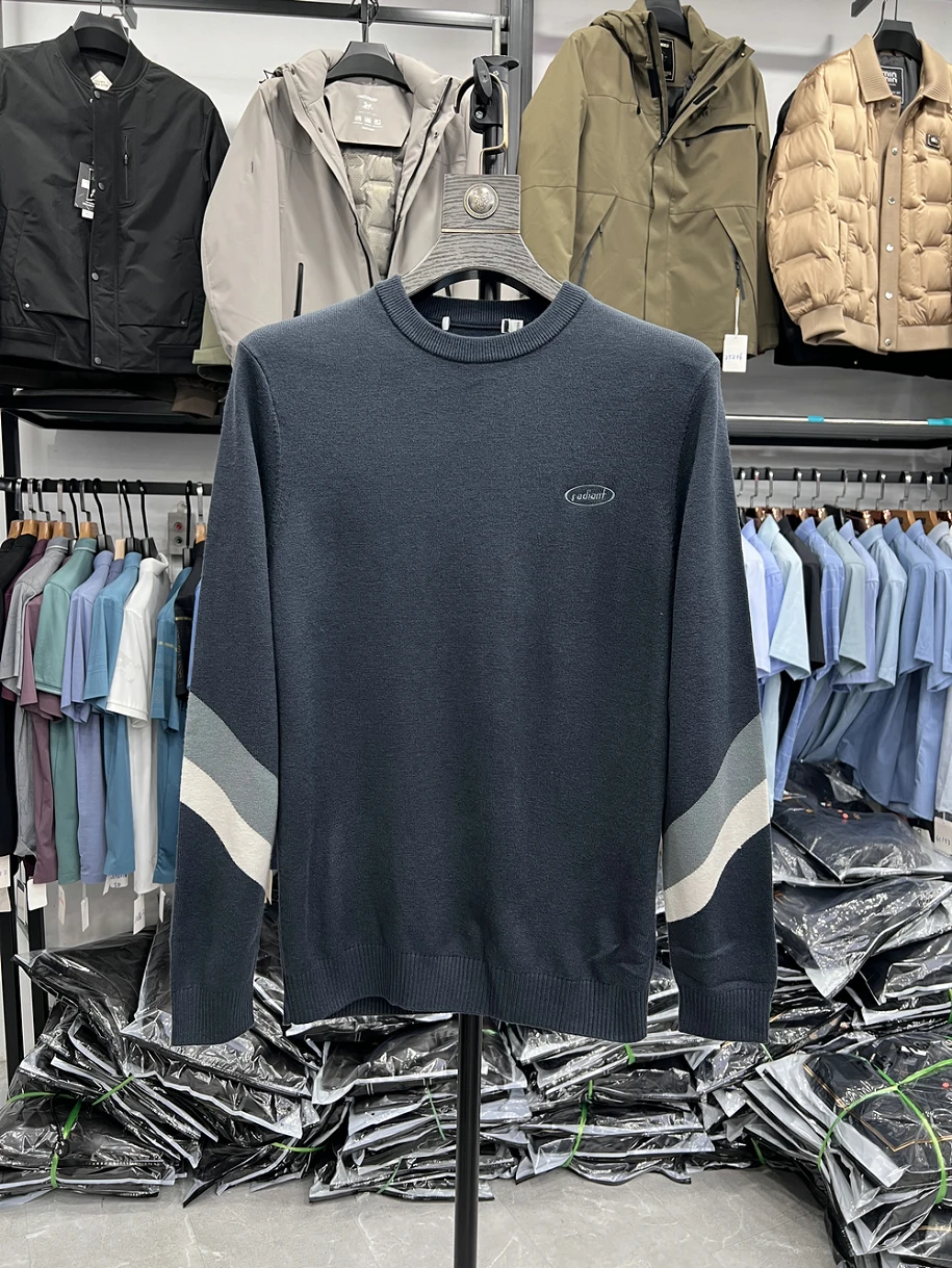 

Мужской вязаный свитер с круглым вырезом, повседневный, с длинными рукавами, с вышивкой, модный, осенне-зимний, универсальный, молодежный, удобный крой