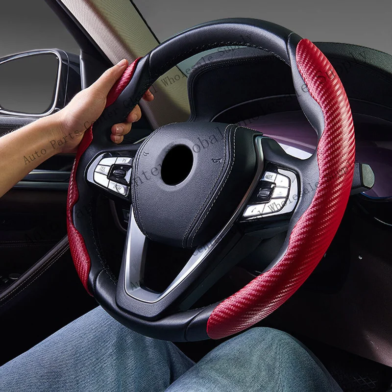 L+ 2X Car Steering Wheel Booster Non-Slip Cover Trim Red Carbon Fiber Accessories
