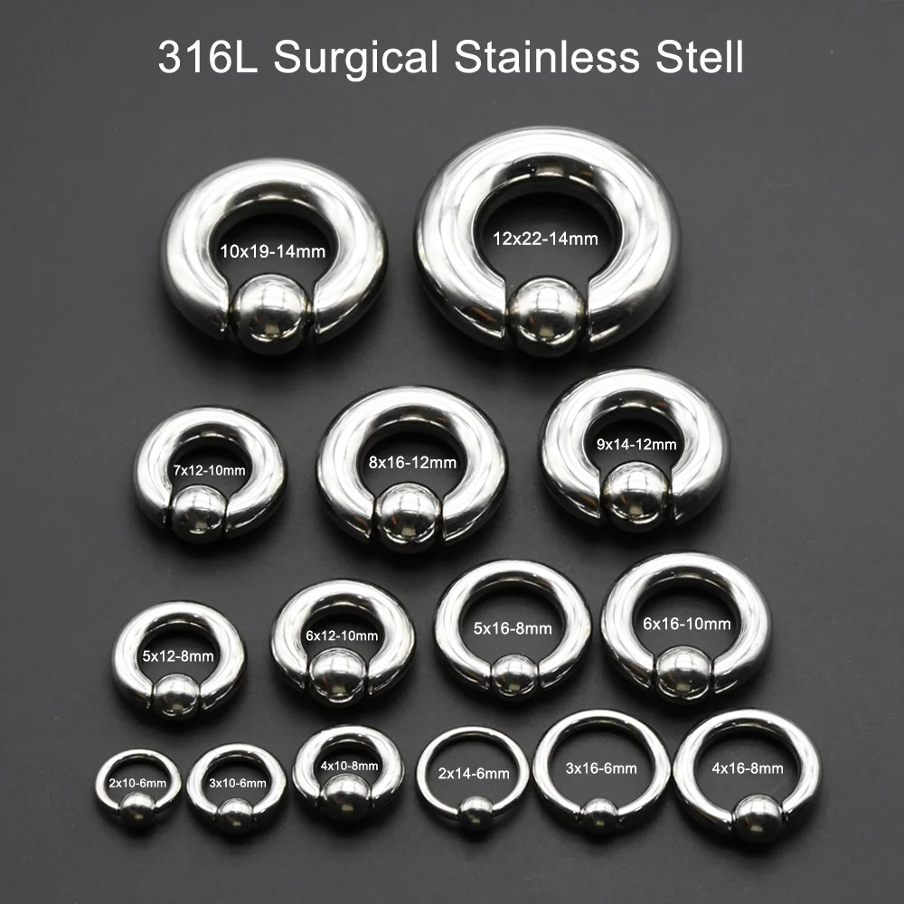 1Pc Large Gauges Stainless Steel CAPTIVE SPRING BEAD RING for Septum Piercing BCR Nose Ring Hoop Expander Earlobe Earrings 00G