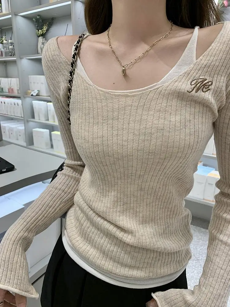 QWEEK 2024 Y2k Coquette Design Knit Knitted Sweater Women Hotsweet Kawaii Cute Sexy Ladies Long Sleeve Pullovers Autumn Winter