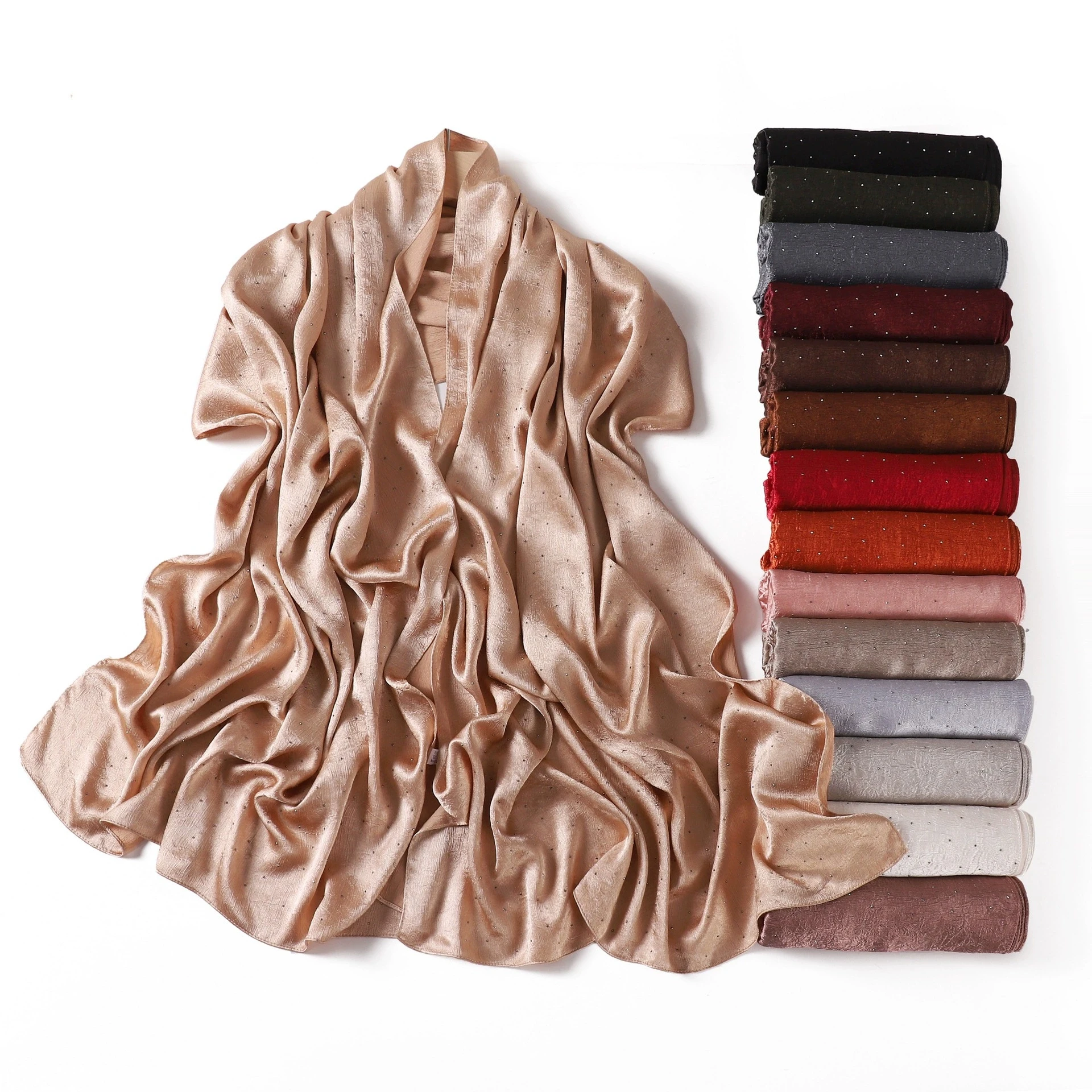 Ethnic Style Arab Minimalist Satin Middle Eastern Headscarf Long Scarf Faux Silk Malaysian Turban Wrap Scarf for Women