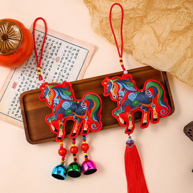 

2Pcs Year of the Horse Incense Bag Pendant Double-sided Embroidery New Year Tassel Scented Bag Chinese New Year Decorations